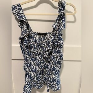 Sugarlips Navy Floral Ruffle Blouse